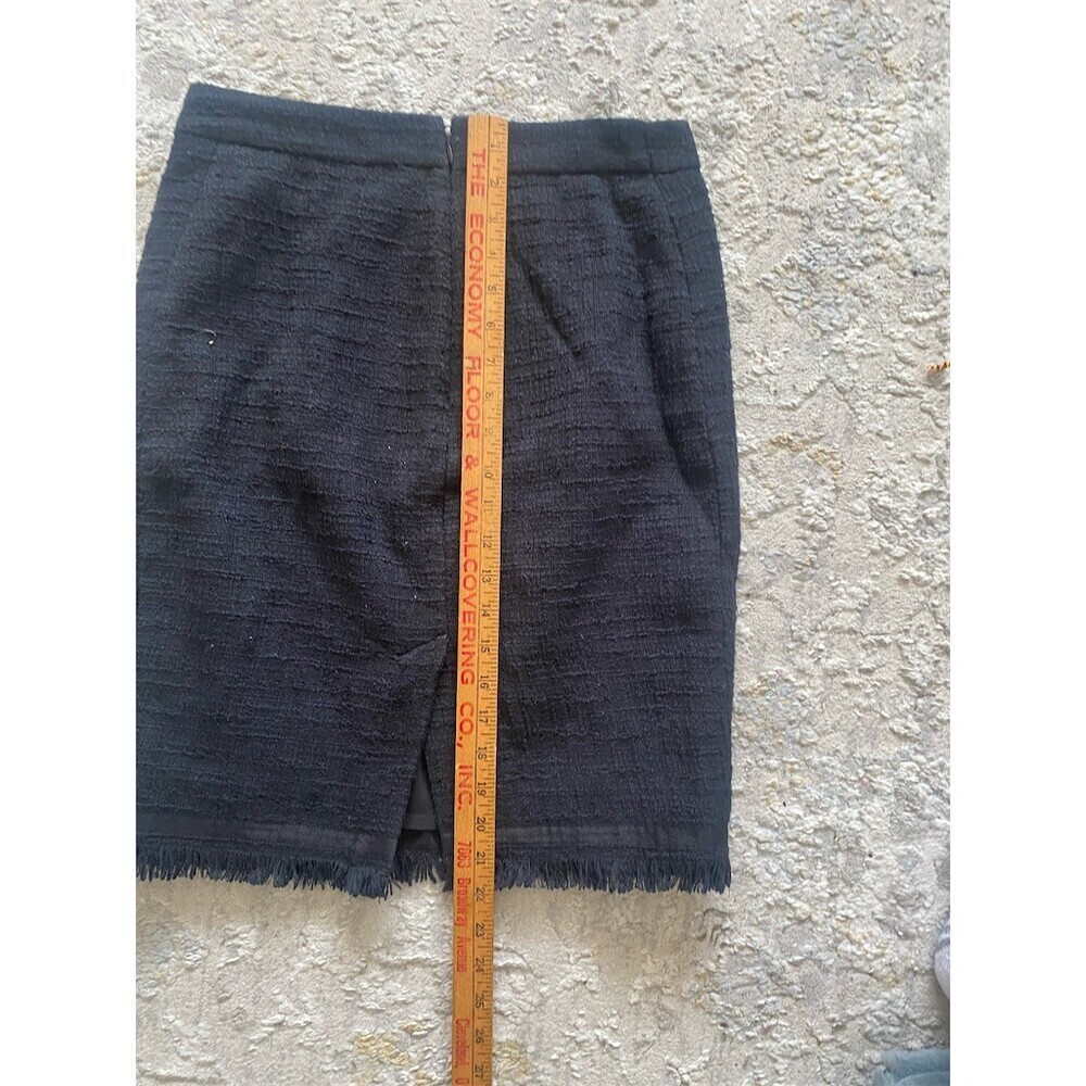 J.Crew Skirt Womens 10P Black Textured Fringe Hem Pencil Knee Back Zip